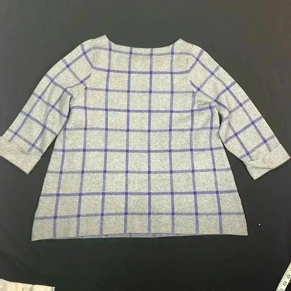 Cynthia Rowley woman’s 1X sweater tunic windowpane gray plaid with cuffed sleeve - Picture 7 of 9